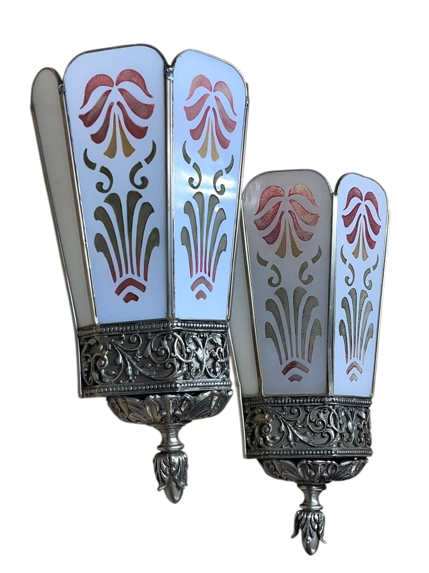 Pair Large 1920s Polychrome Art Deco Wall Sconces #2562
