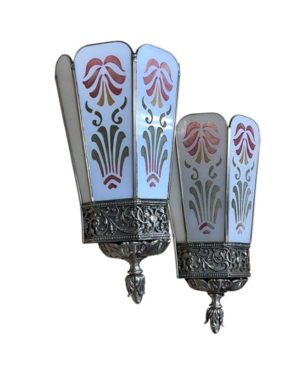Pair Large 1920s Polychrome Art Deco Wall Sconces #2562