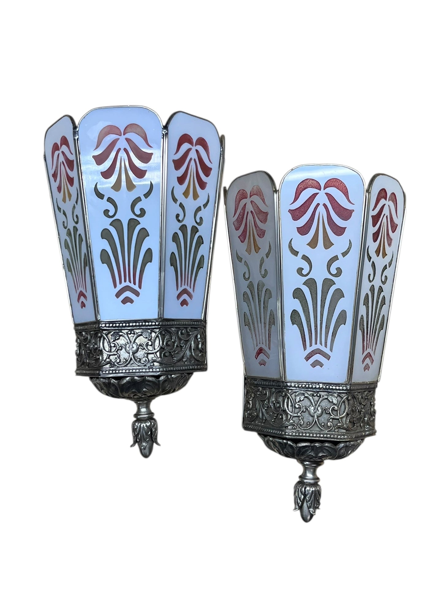Pair Large 1920s Polychrome Art Deco Wall Sconces #2562