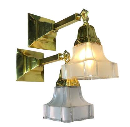 Pair Polished Brass Sheffield Style Arts and Crafts Wall Sconces #2566