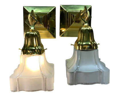 Pair Polished Brass Sheffield Style Arts and Crafts Wall Sconces #2566