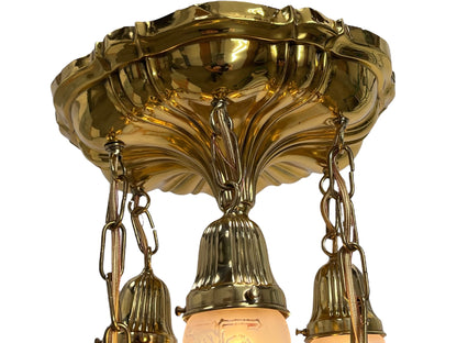 Small Sheffield Shower Light in Polished Brass with 6 Floral Shades #2571