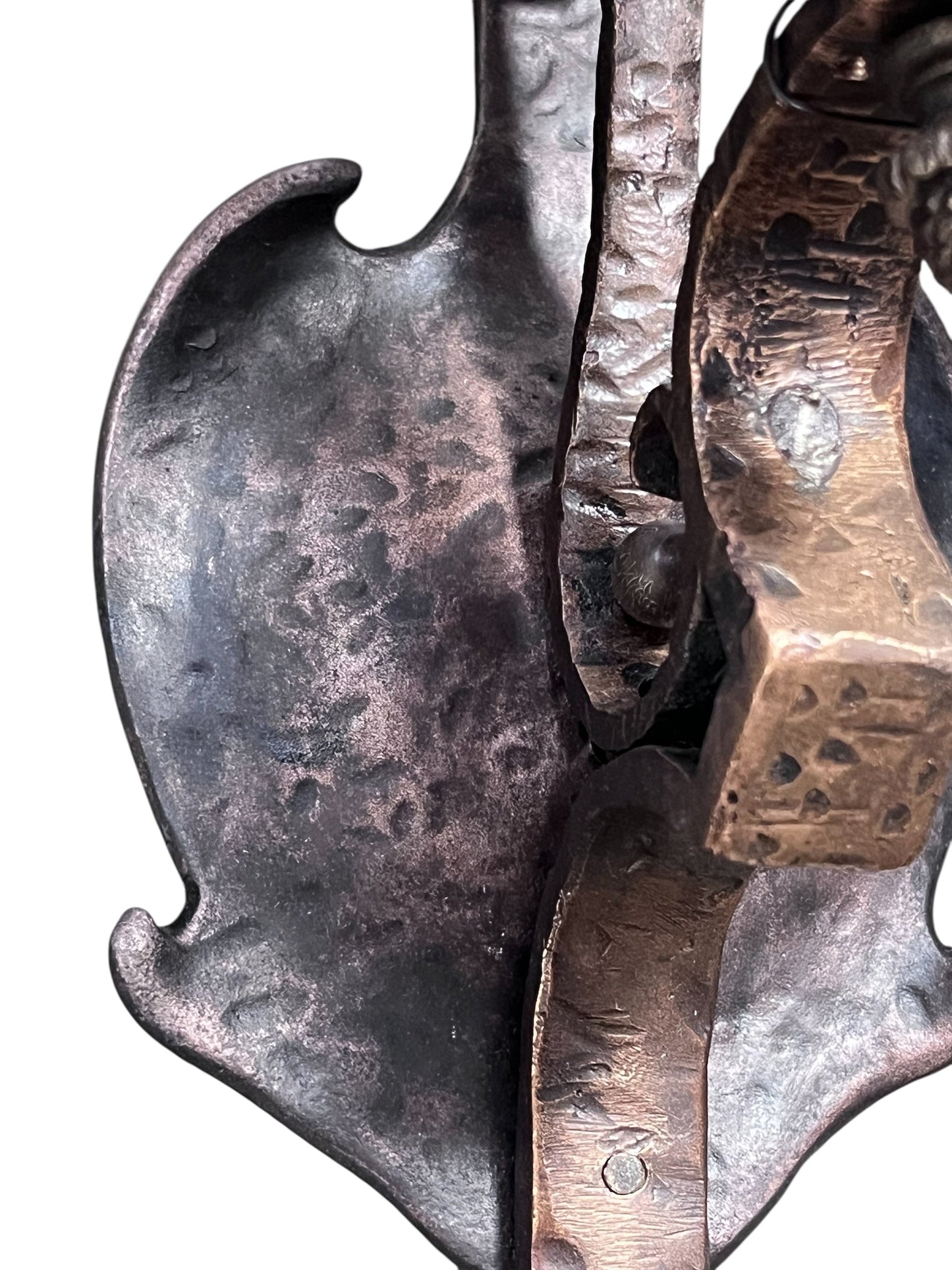 Set of 3 Huge Iron and Bronze Spanish Revival Wall Sconces #2574