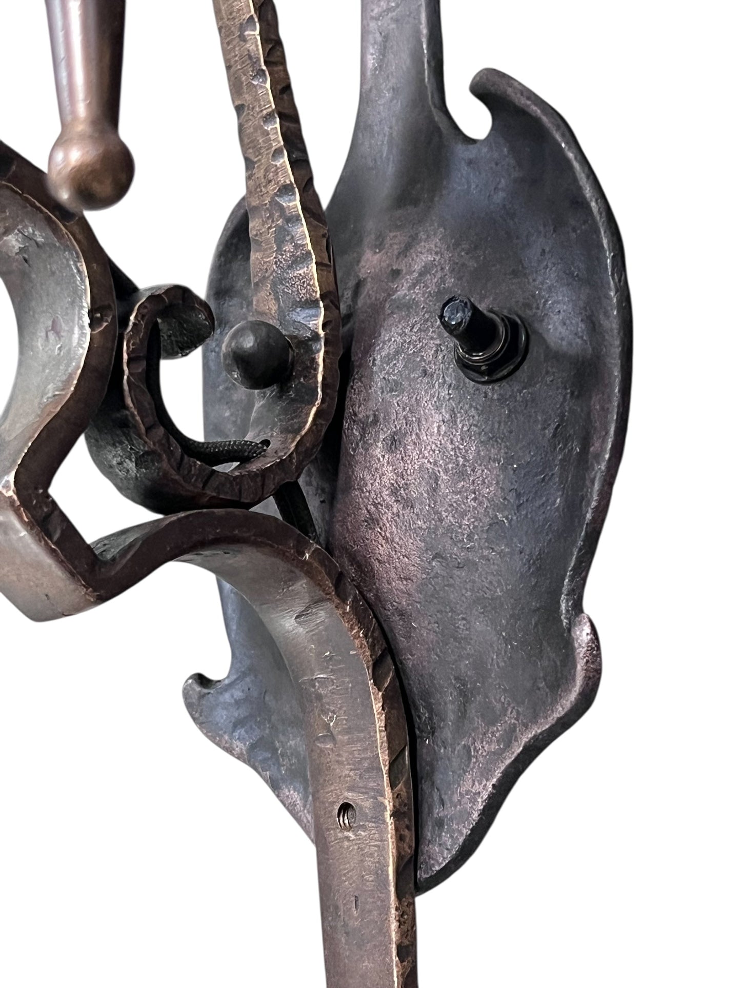 Set of 3 Huge Iron and Bronze Spanish Revival Wall Sconces #2574