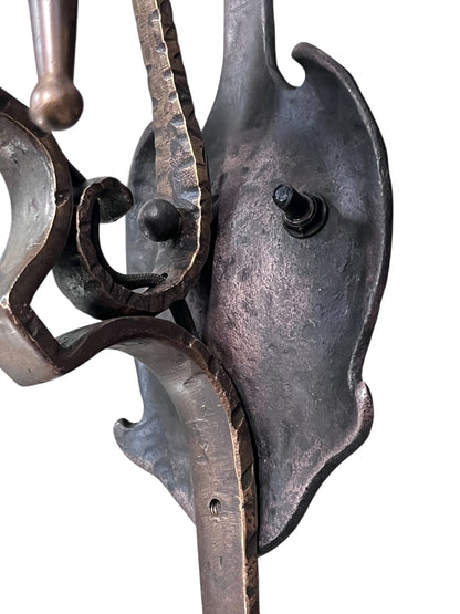 Set of 3 Huge Iron and Bronze Spanish Revival Wall Sconces #2574