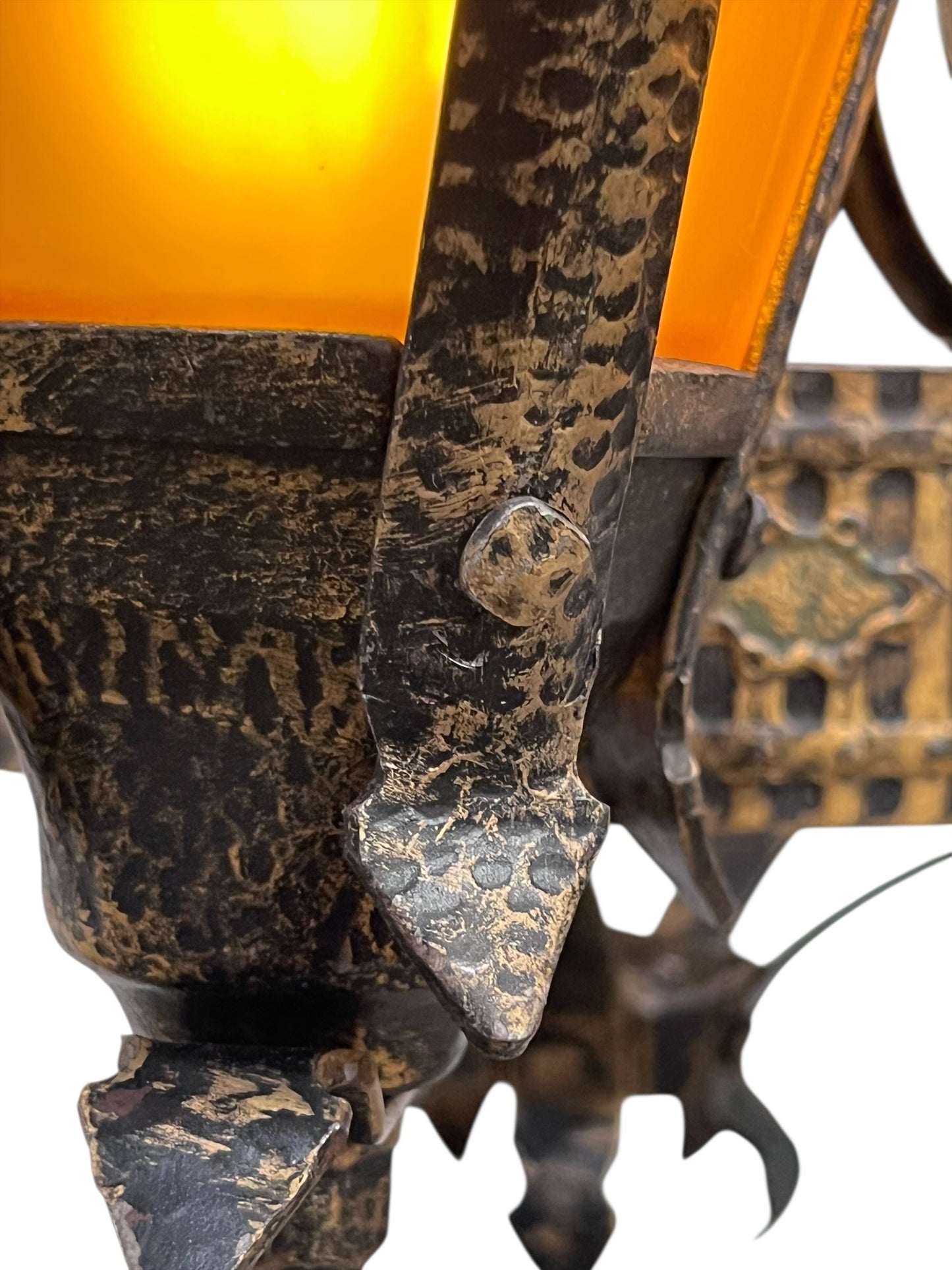 Frankelite 5 light Chandelier from the 1930s with Amber Glass Shades and Original Finish #2572