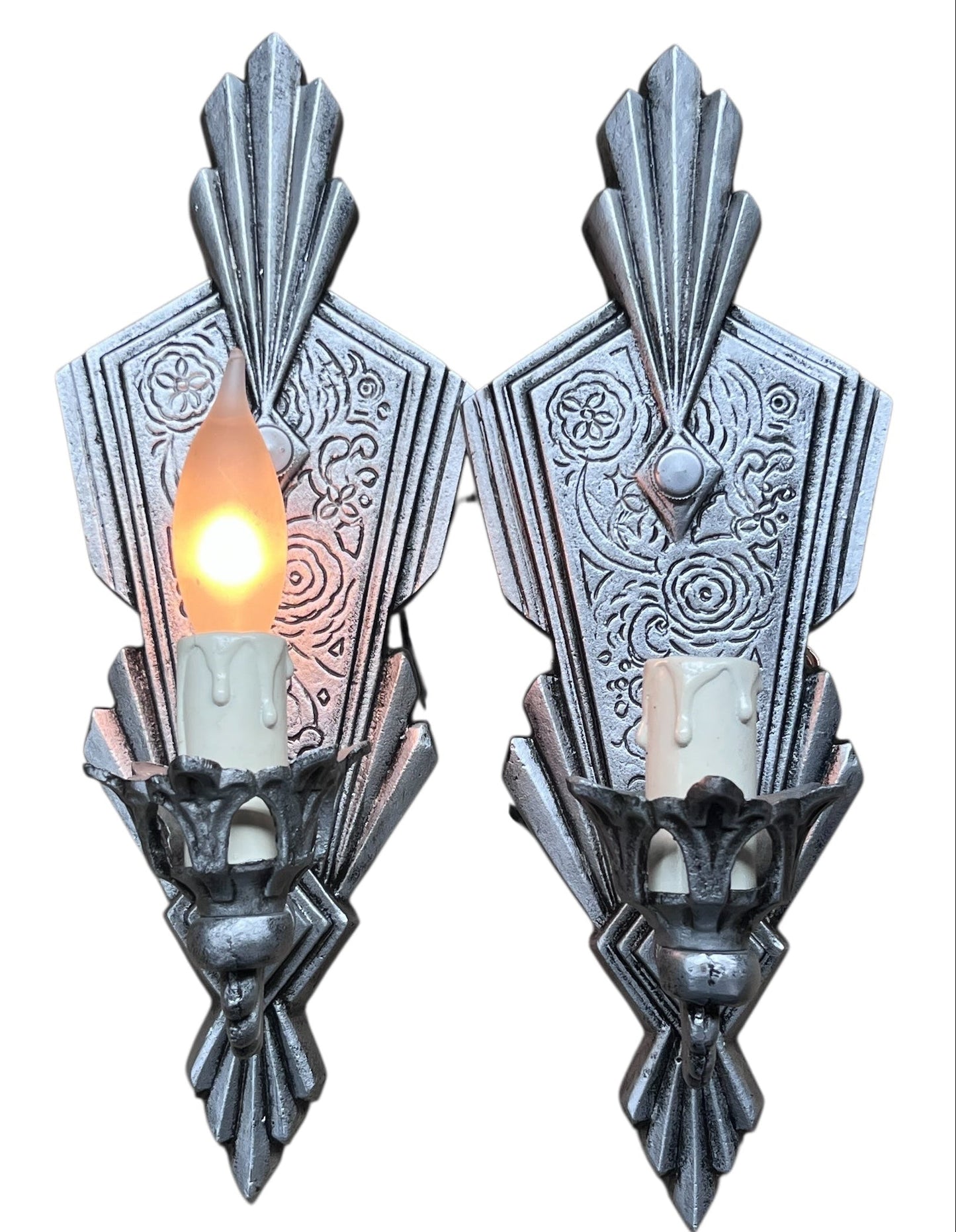 Silver Art Deco Wall Sconces with Candles #2576