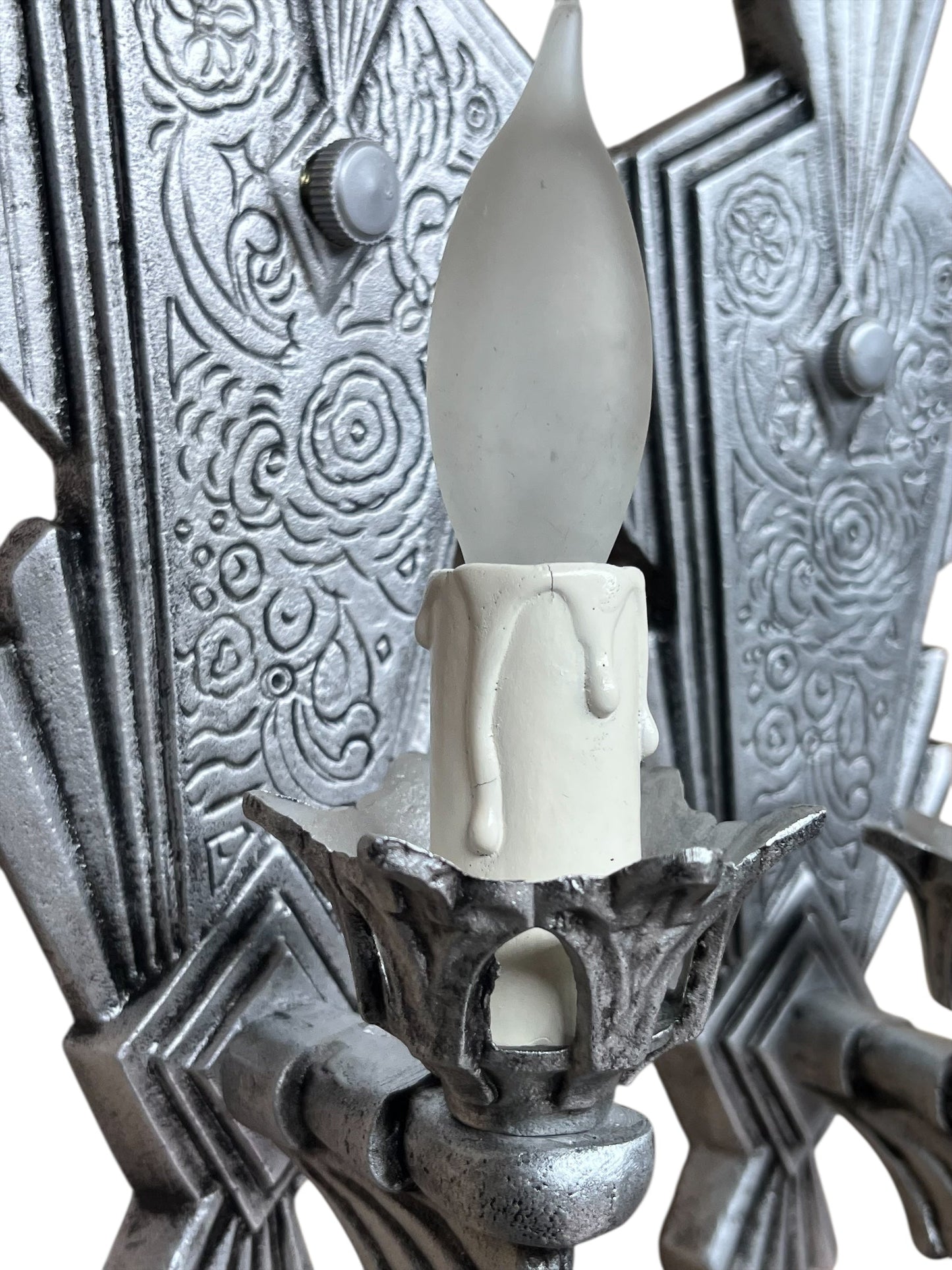 Silver Art Deco Wall Sconces with Candles #2576