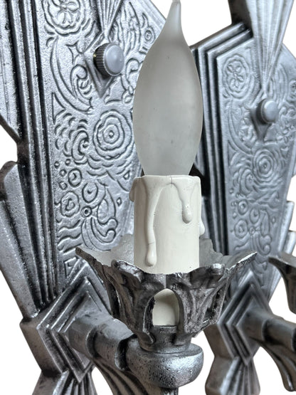 Silver Art Deco Wall Sconces with Candles #2576