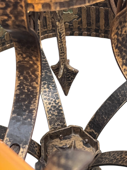 Frankelite 5 light Chandelier from the 1930s with Amber Glass Shades and Original Finish #2572