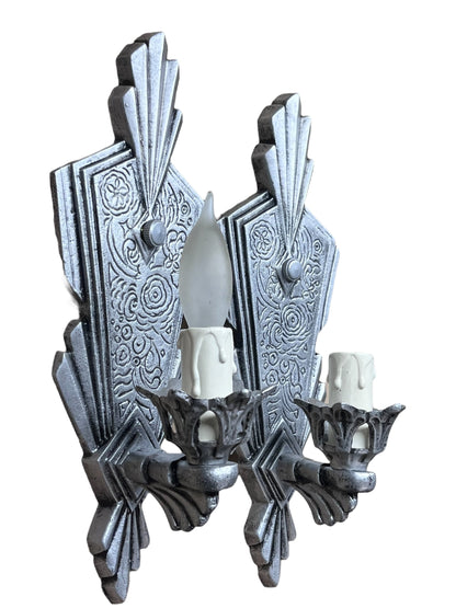 Silver Art Deco Wall Sconces with Candles #2576