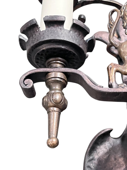 Set of 3 Huge Iron and Bronze Spanish Revival Wall Sconces #2574