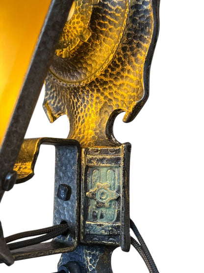 One Pair Frankelite Wall Sconces with Amber Glass Shades with Original Gold and Black Finish  #2573