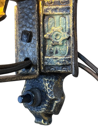 One Pair Frankelite Wall Sconces with Amber Glass Shades with Original Gold and Black Finish  #2573