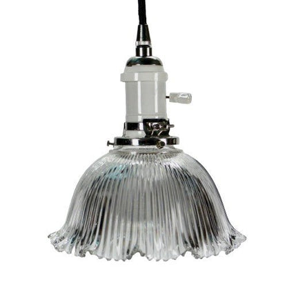 Clear Glass Antique Holophane Pendant Light for Kitchen Islands on New Wire Fixture with Switch and Brushed Brass Canopy  #2080