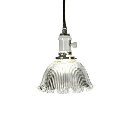 Clear Glass Antique Holophane Pendant Light for Kitchen Islands on New Wire Fixture with Switch and Brushed Brass Canopy  #2080