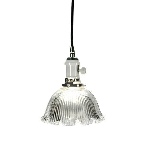 Clear Glass Antique Holophane Pendant Light for Kitchen Islands on New Wire Fixture with Switch and Brushed Brass Canopy  #2080