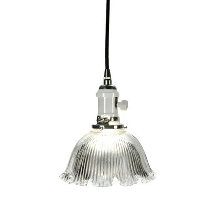 Clear Glass Antique Holophane Pendant Light for Kitchen Islands on New Wire Fixture with Switch and Brushed Brass Canopy  #2080