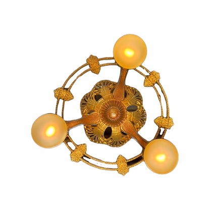 1920s Exposed Bulb 3 Light Fixture with Original Finish #2501