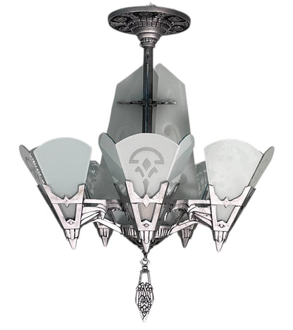 One of TWO Art Deco Chandelier with Flat Panels of Glass for Short Ceilings  #2579