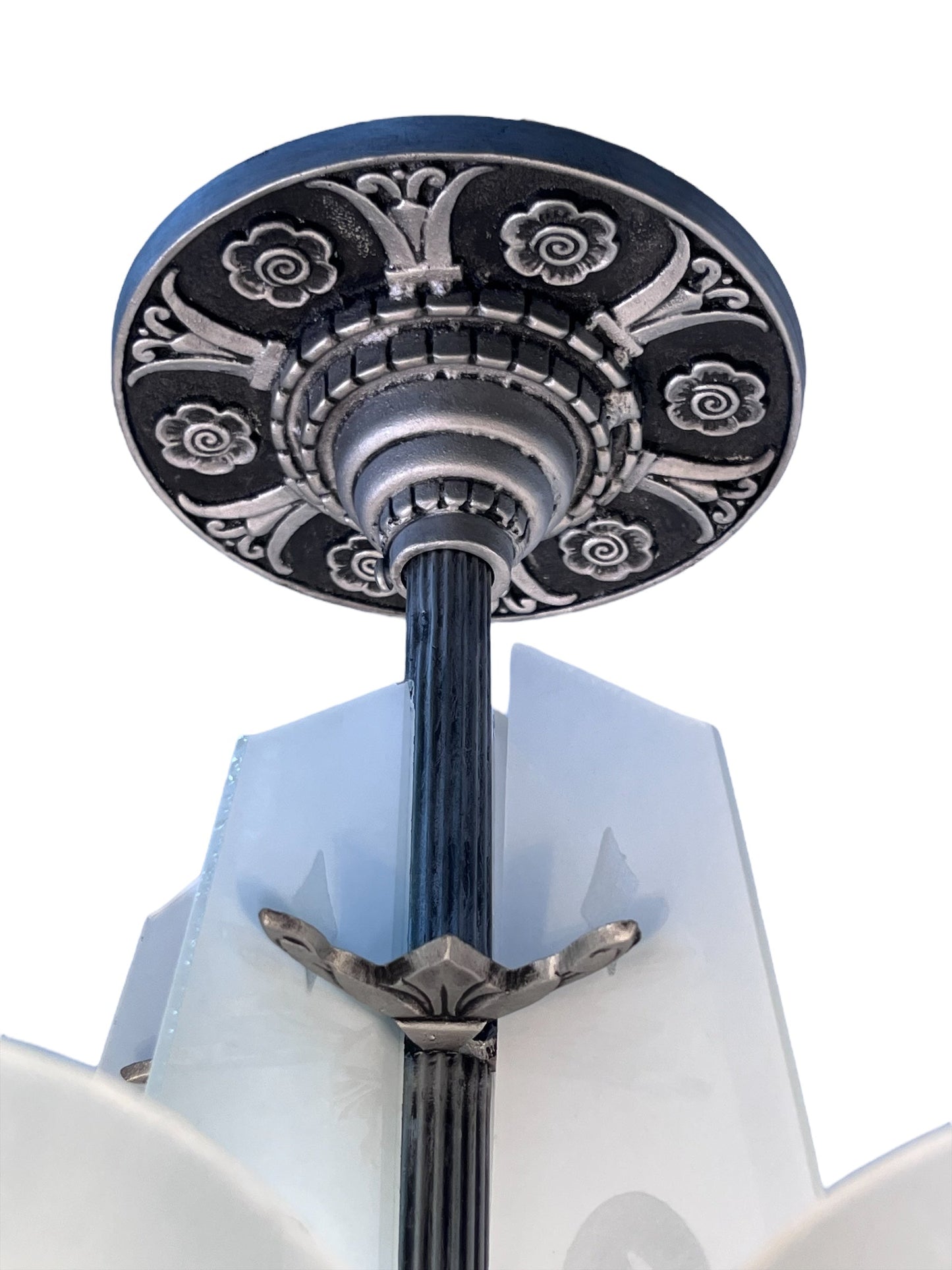 One of TWO Art Deco Chandelier with Flat Panels of Glass for Short Ceilings  #2579