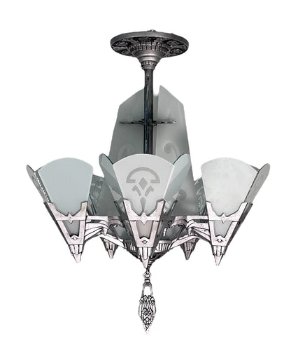 One of TWO Art Deco Chandelier with Flat Panels of Glass for Short Ceilings  #2579