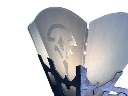 One of TWO Art Deco Chandelier with Flat Panels of Glass for Short Ceilings  #2579