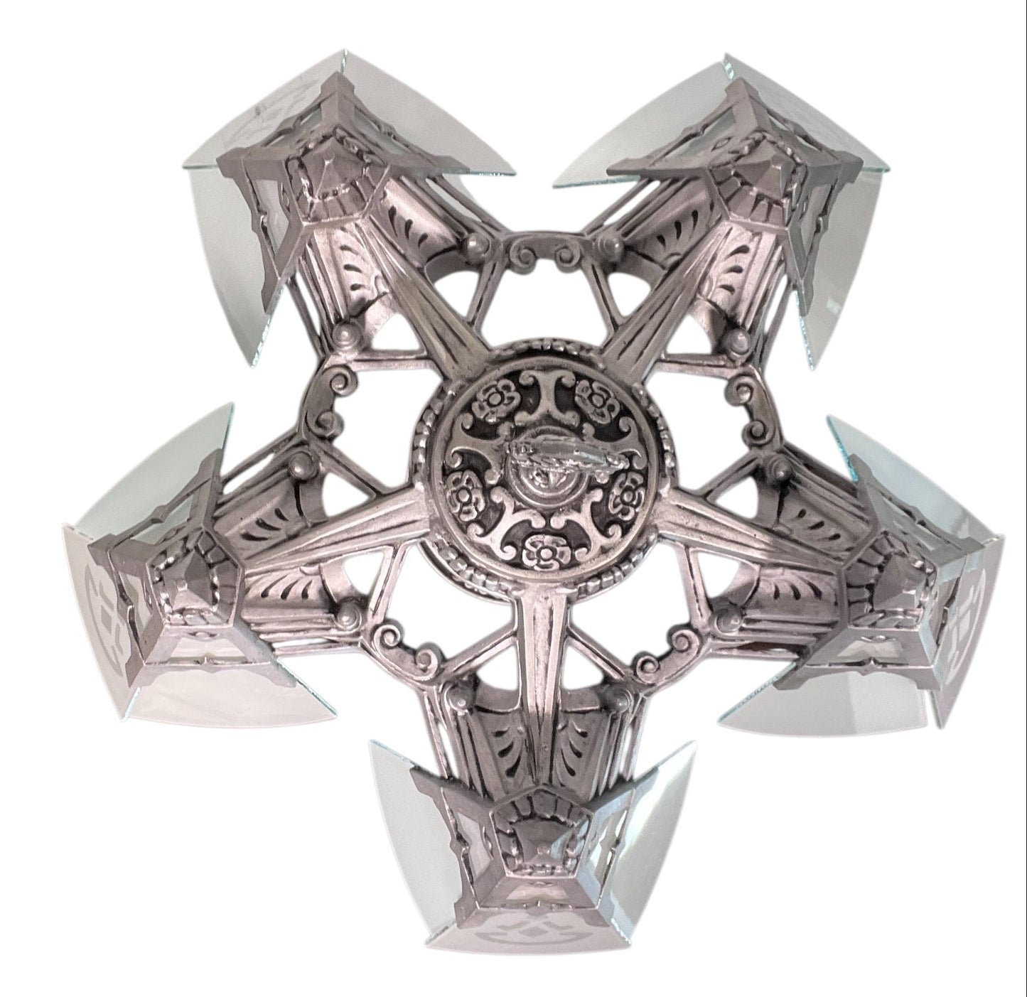 One of TWO Art Deco Chandelier with Flat Panels of Glass for Short Ceilings  #2579