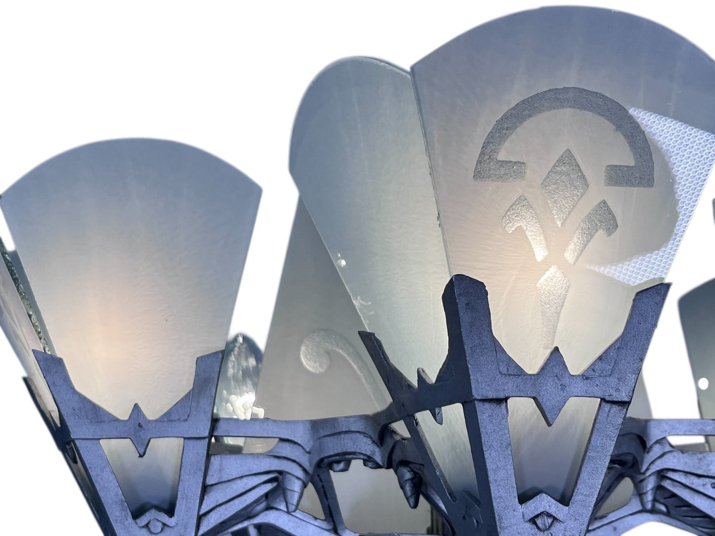 One of TWO Art Deco Chandelier with Flat Panels of Glass for Short Ceilings  #2579