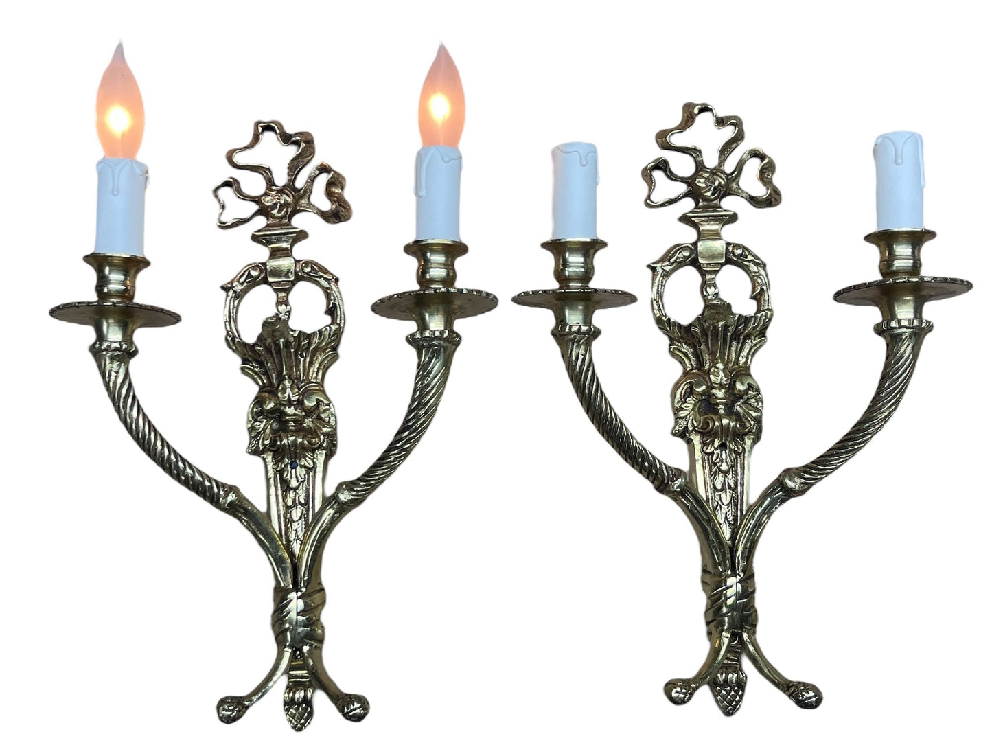 Pair Panel Mounted Wall Sconces in Heavy Cast Brass  #2594