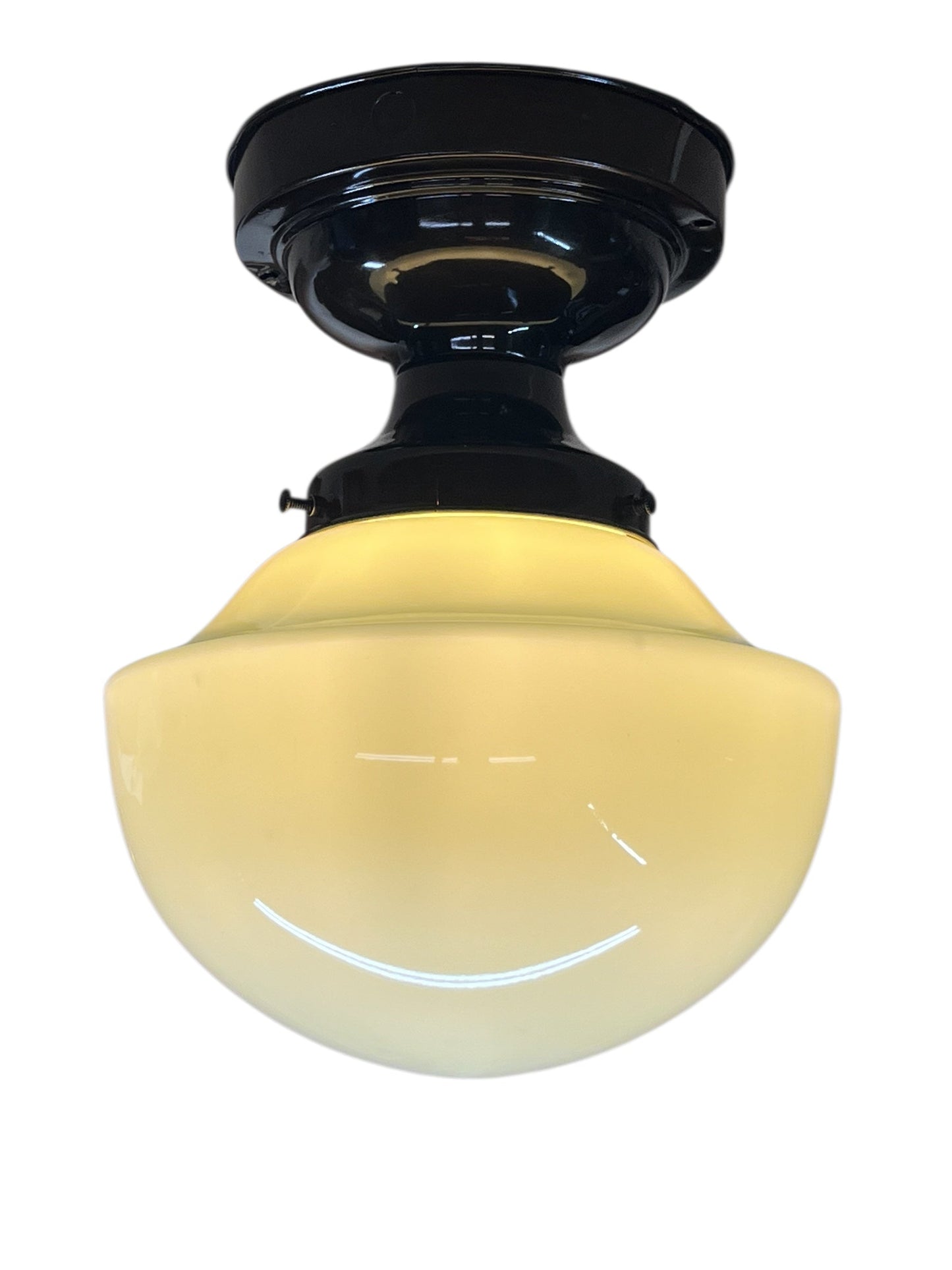 Vaseline Glass Schoolhouse Globe on Original Fitter #2590
