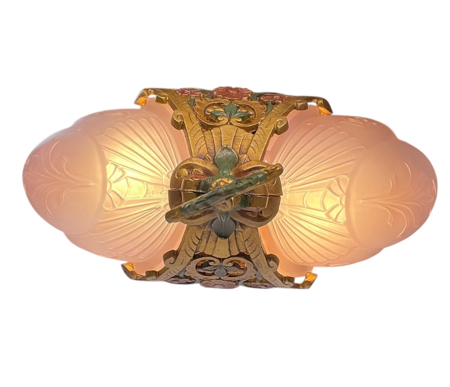Art Deco Pink Slip Shade 2 Light "La Salle" Pendant #2586