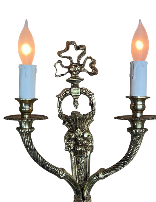 Pair Panel Mounted Wall Sconces in Heavy Cast Brass  #2594