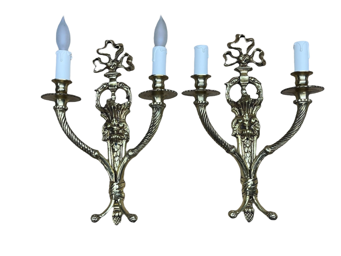 Pair Panel Mounted Wall Sconces in Heavy Cast Brass  #2594