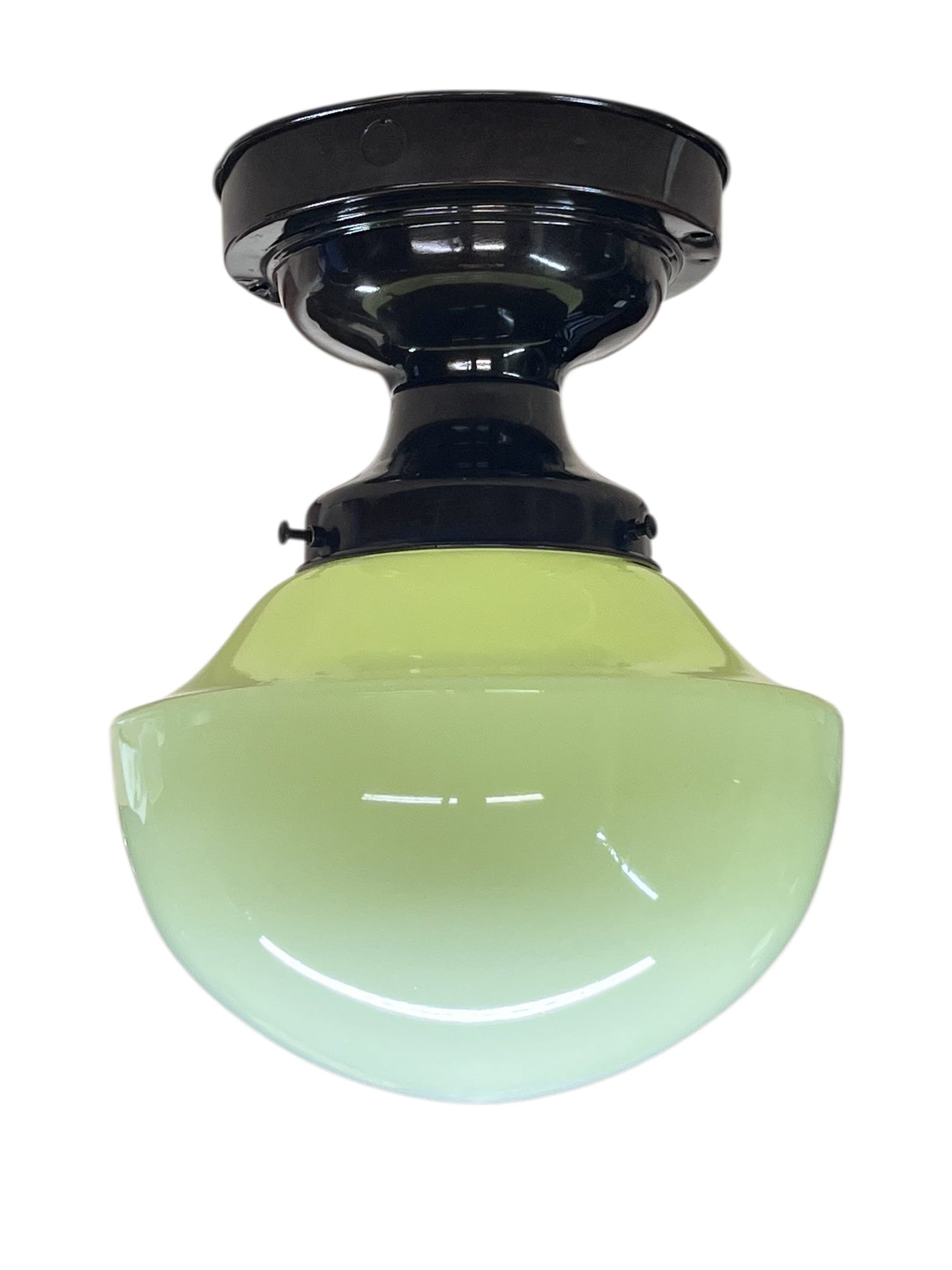 Vaseline Glass Schoolhouse Globe on Original Fitter #2590