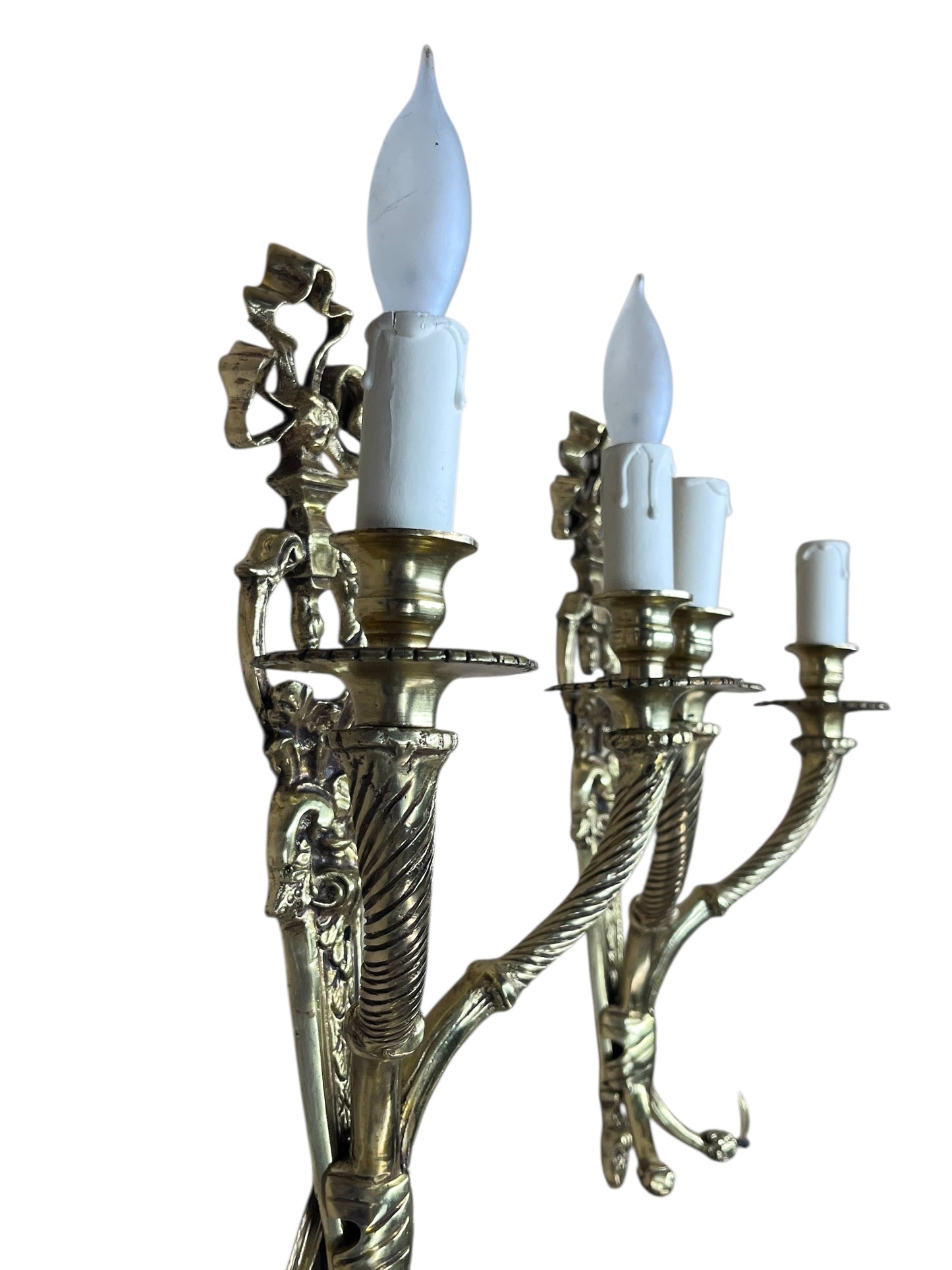 Pair Panel Mounted Wall Sconces in Heavy Cast Brass  #2594