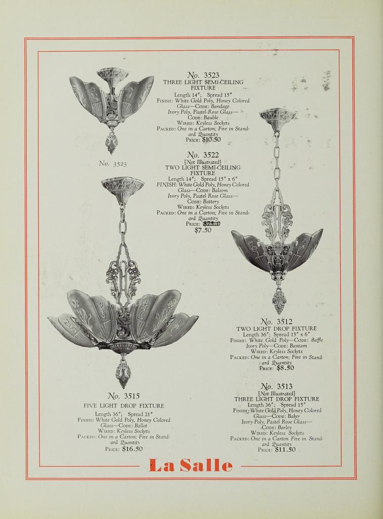 Art Deco Pink Slip Shade 2 Light "La Salle" Pendant #2586