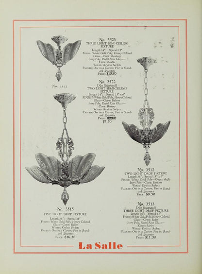 Art Deco Pink Slip Shade 2 Light "La Salle" Pendant #2586