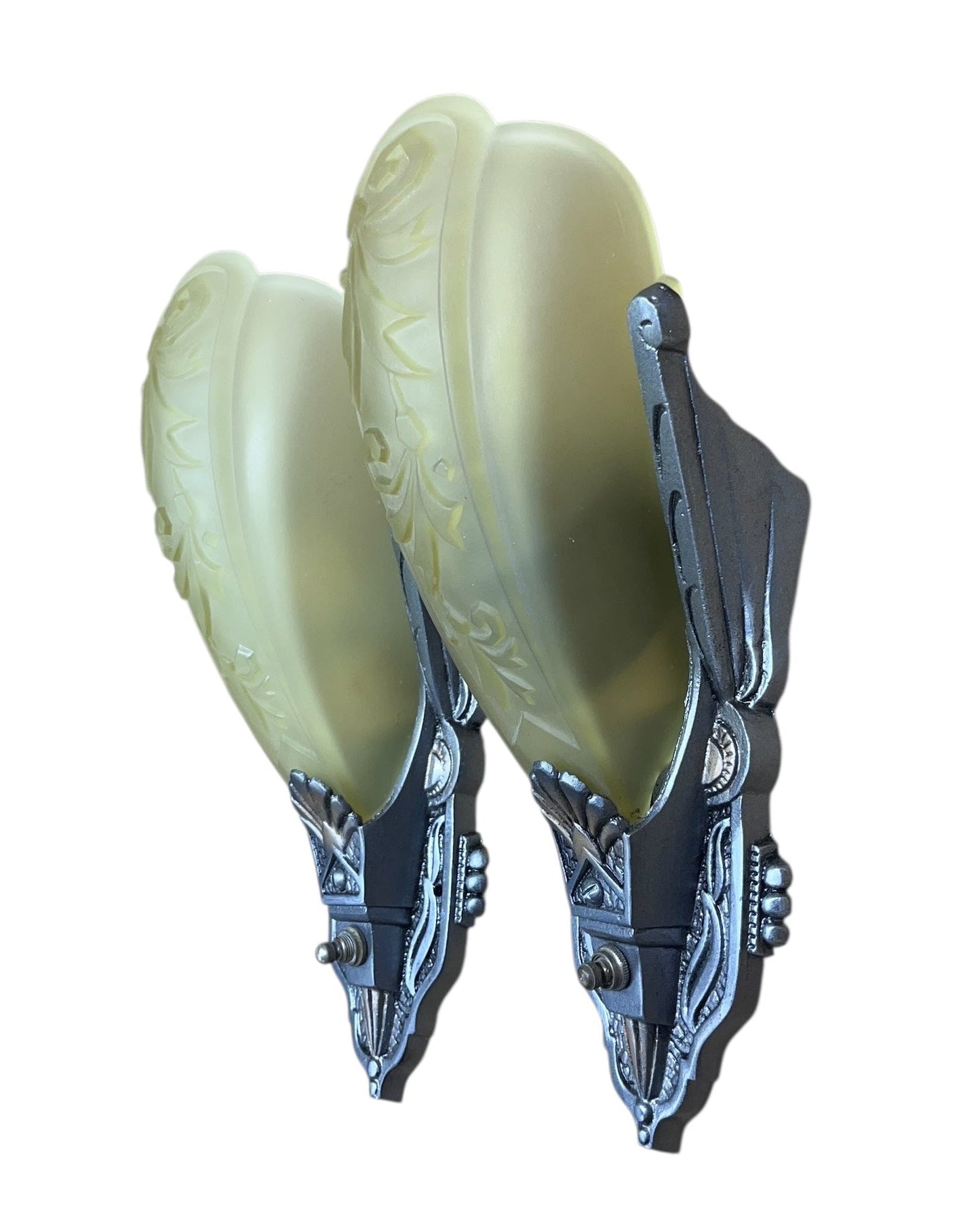 One Pair (of Two) Dark Silver and Gold Amber Slip Shade Wall  Sconces #2583