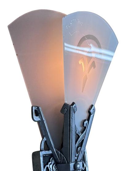 One Pair (of 2) Art Deco Flat Glass Panel Wall Silver and Black Sconces by Lincoln #2581