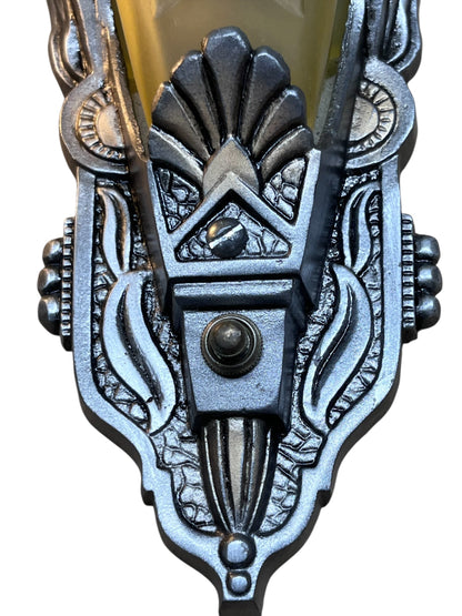 One Pair (of Two) Dark Silver and Gold Amber Slip Shade Wall  Sconces #2583