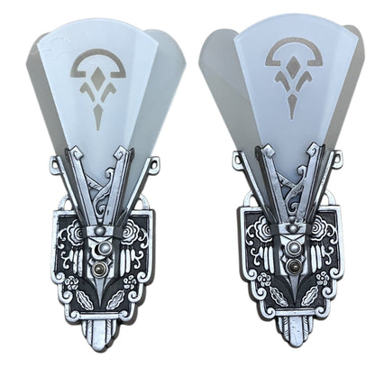 One Pair (of 2) Art Deco Flat Glass Panel Wall Silver and Black Sconces by Lincoln #2581