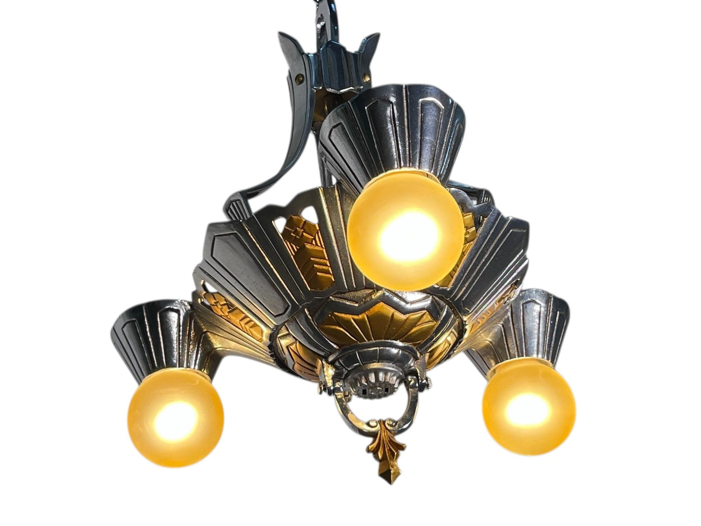 1930s Art Deco  3 Light Hanging Light in Polished Aluminum #2584