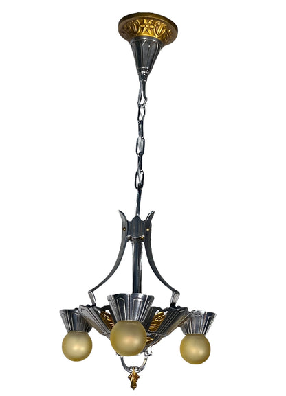 1930s Art Deco  3 Light Hanging Light in Polished Aluminum #2584