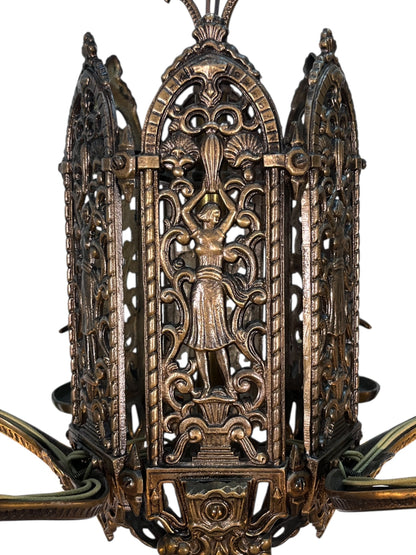 Cast Bronze 6 Light Chandelier with Ladies and Revived Original Finish #2596