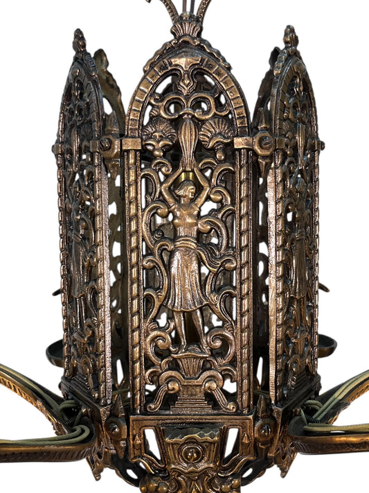 Cast Bronze 6 Light Chandelier with Ladies and Revived Original Finish #2596