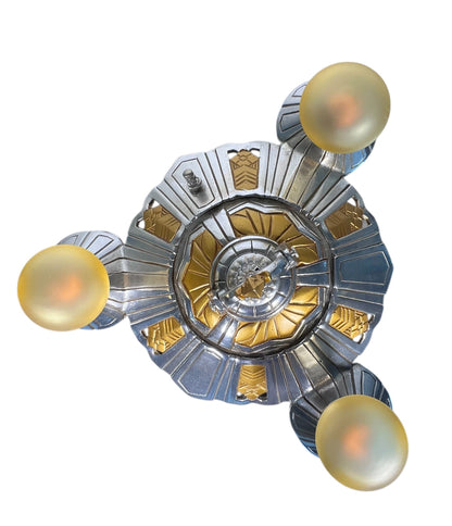 1930s Art Deco  3 Light Hanging Light in Polished Aluminum #2584