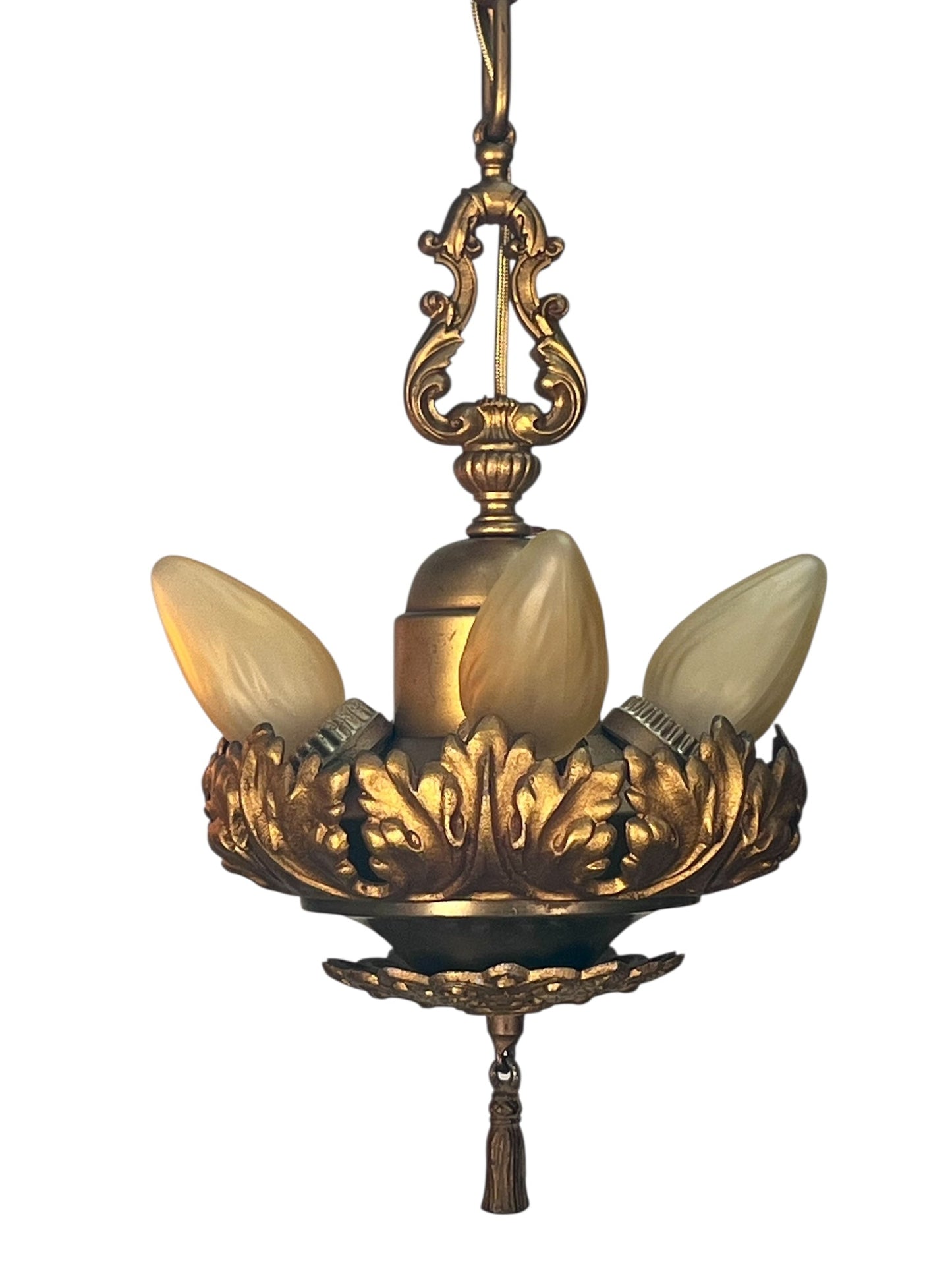 Gold 4 Light Pendants with Original Finish 1920s #2597