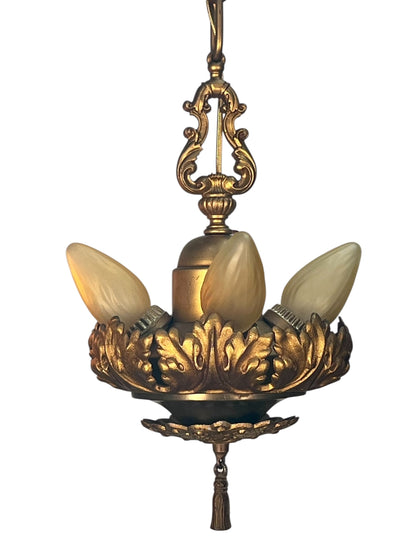 Gold 4 Light Pendants with Original Finish 1920s #2597