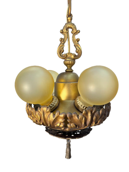 Gold 4 Light Pendants with Original Finish 1920s #2597